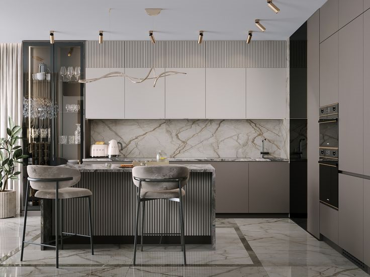Modern modular kitchen with island and refined cabinetry