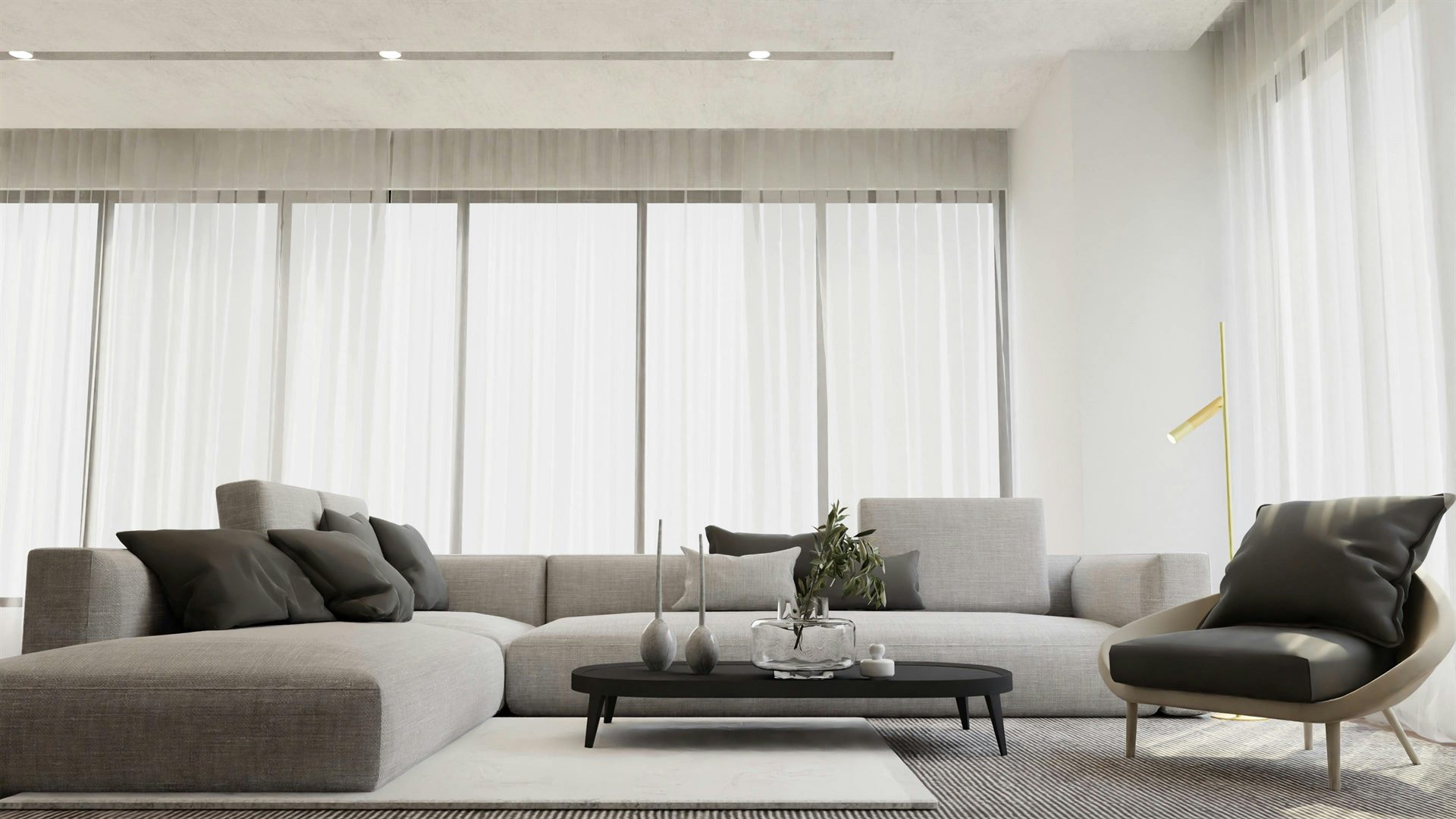 Premium living room with soft curtains and layered neutral furniture