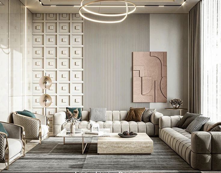 Luxury villa lounge with warm neutral finishes